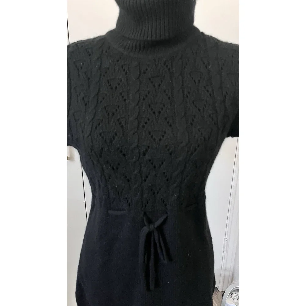 Michael Kors Womens M Black Angora Blend Cable Knit Turtleneck Sweater Tunic